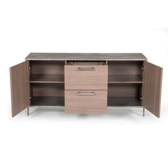 Benzara 2 Door Storage Buffet With Faux Concrete Top And 2 Drawers, Brown BM216758